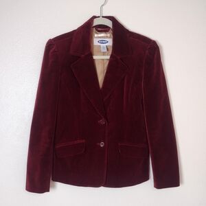 Vintage Old Navy Y2K 2001 Burgundy Red Velvet Ruched Two Button Stretch Blazer
